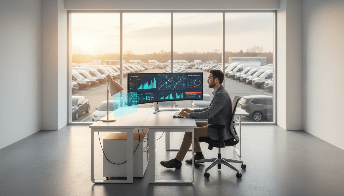 Fleet manager reviewing a vehicle schedule on a clipboard in an office